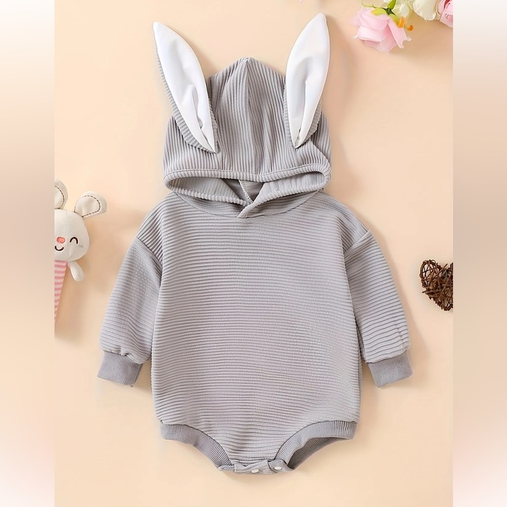 🐰 Bunny Gray Ribbed Kids One Piece
